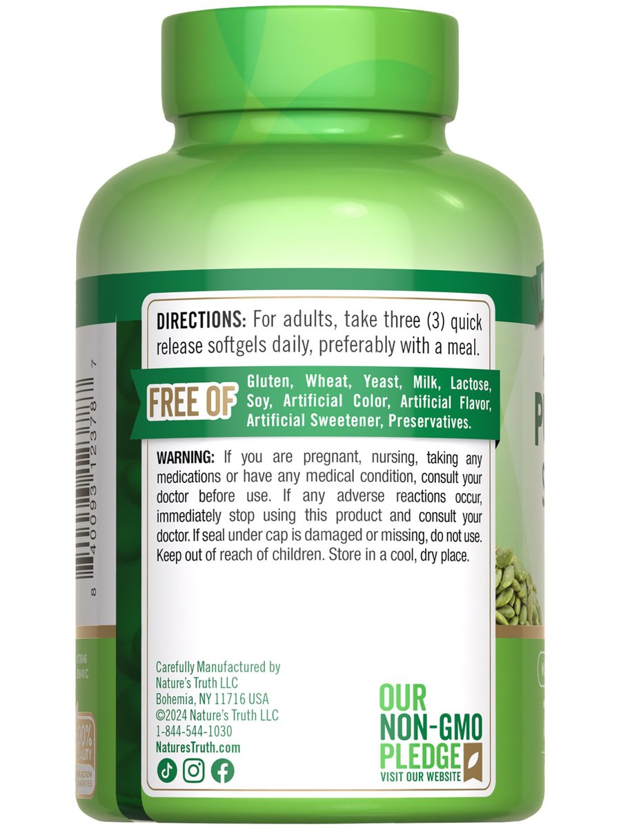 Nature's Truth Kürbiskernöl | 3000 mg | 75 Softgels | Kaltgepresstes pflanzliches Nahrungsergänzungsmittel | Non-GMO & Glutenfrei
