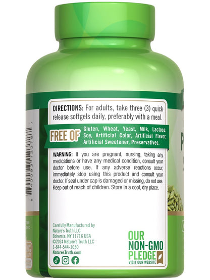 Nature's Truth Kürbiskernöl | 3000 mg | 75 Softgels | Kaltgepresstes pflanzliches Nahrungsergänzungsmittel | Non-GMO & Glutenfrei