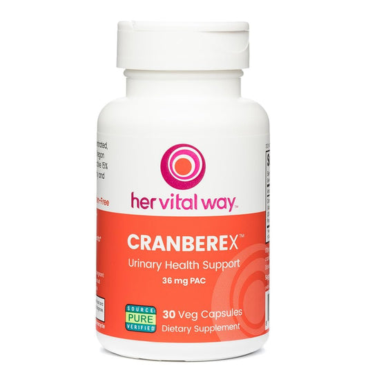 her vital way Cranberex – Cranberry Kapseln für Frauen und Männer – Cranberry Supplement mit 36 mg PAC – Cranberry-Extrakt Kapseln für Harnwegsgesundheit und Nierenpflege – 30 vegane Kapseln