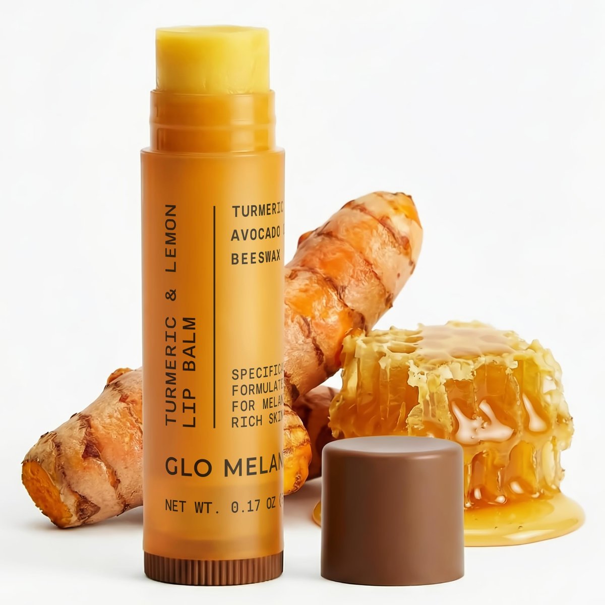Glo Melanin All Natural Lemon and Turmeric Lip Balm – Natürlicher Lippenbalsam für strahlende Lippen, hellt und pflegt dunkle Lippen mühelos – Auch für Raucherlippen