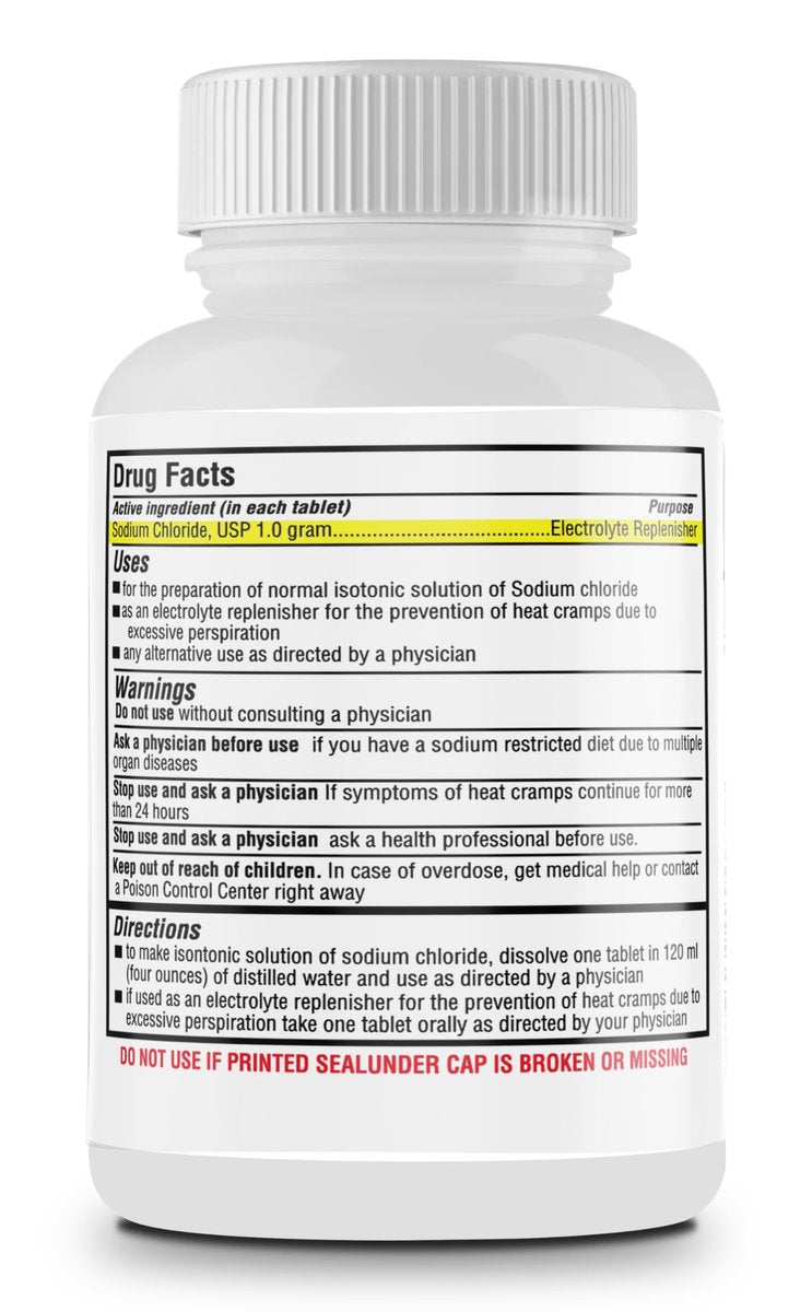 Safrel Natriumchlorid Tabletten 1 g, USP | Normale Salztabletten | (15,4 g) | Elektrolyt-Ausgleich, Hydrationsgetränk (500 Stück, Packung mit 1)