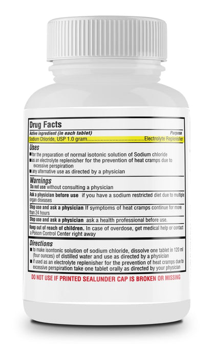 Safrel Natriumchlorid Tabletten 1 g, USP | Normale Salztabletten | (15,4 g) | Elektrolyt-Ausgleich, Hydrationsgetränk (500 Stück, Packung mit 1)