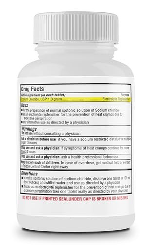 Safrel Natriumchlorid Tabletten 1 g, USP | Normale Salztabletten | (15,4 g) | Elektrolyt-Ausgleich, Hydrationsgetränk (500 Stück, Packung mit 1)