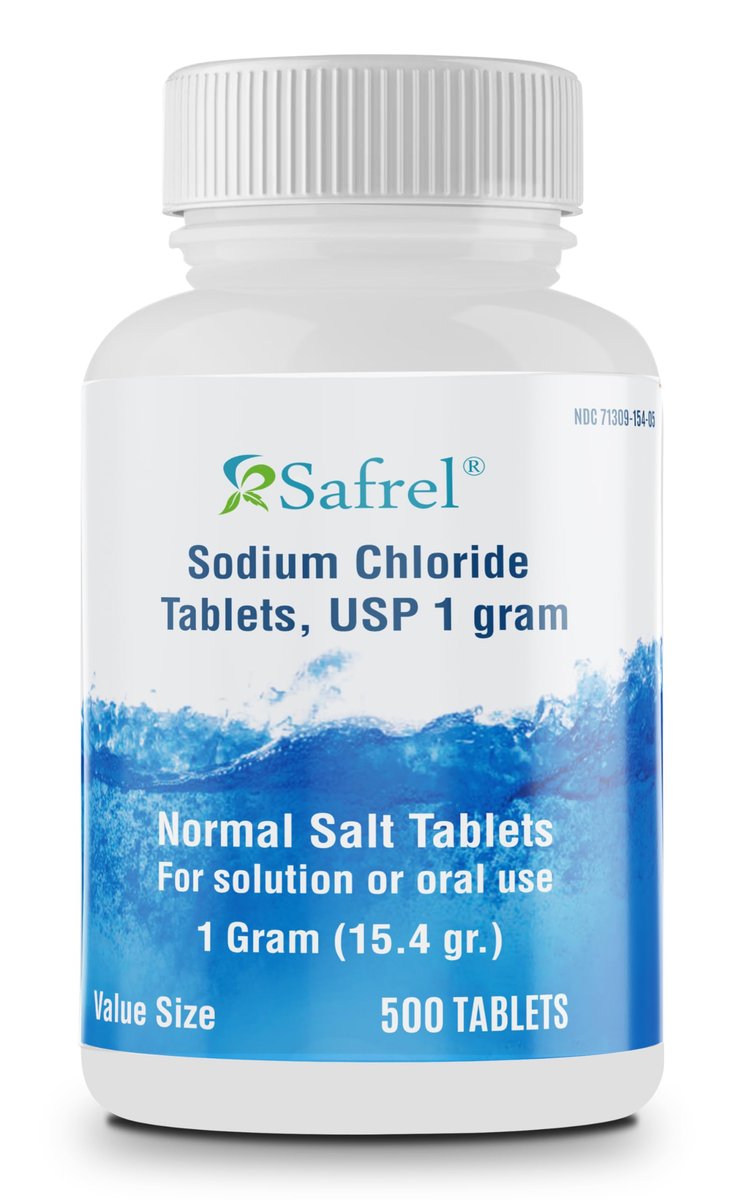 Safrel Natriumchlorid Tabletten 1 g, USP | Normale Salztabletten | (15,4 g) | Elektrolyt-Ausgleich, Hydrationsgetränk (500 Stück, Packung mit 1)