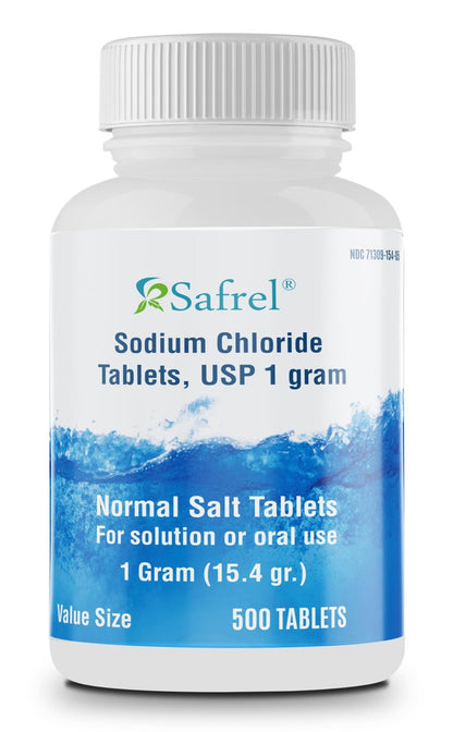 Safrel Natriumchlorid Tabletten 1 g, USP | Normale Salztabletten | (15,4 g) | Elektrolyt-Ausgleich, Hydrationsgetränk (500 Stück, Packung mit 1)