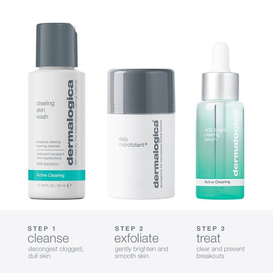 Dermalogica Clear and Brighten Kit – 3-teiliges Gesichtspflegeset mit Reiniger, Peeling und Serum