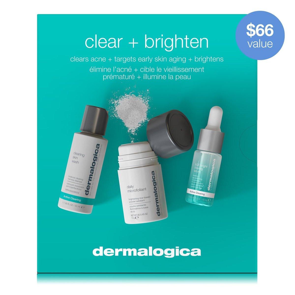 Dermalogica Clear and Brighten Kit – 3-teiliges Gesichtspflegeset mit Reiniger, Peeling und Serum
