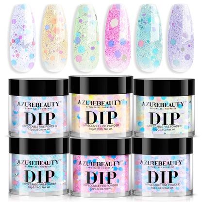 AZUREBEAUTY Dip Powder Nagelset – 6 Farben Frühlings-Pink, Lila, Grün, Glitzer-Käsefarben – Natürliches Dipping-Pulver Starter-Kit für French Nail Art Maniküre DIY Salon – Keine UV-Lampe nötig