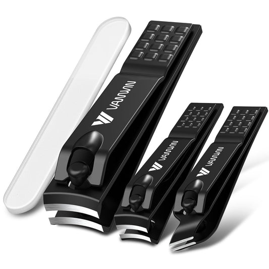 VANWIN Nagelknipser Set für Männer, 4-teilig – Ultra scharfe, matte Edelstahl Nagelzange für Finger- und Fußnägel mit Glasnagelfeile, schwarz