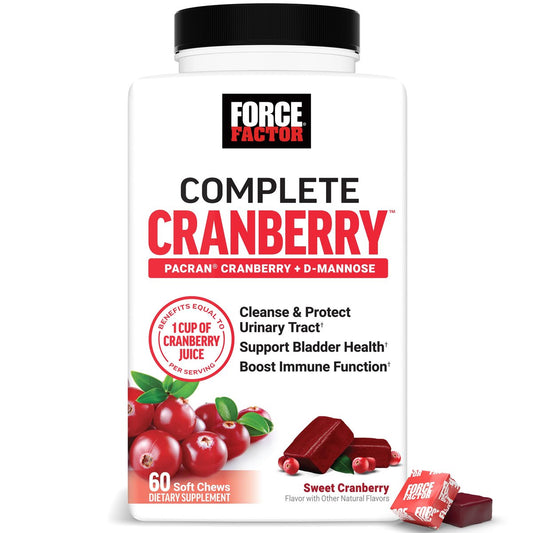 Force Factor Cranberry Soft Chews – Cranberry-Supplement mit D-Mannose und Cranberry-Extrakt für Blasen- und Harnwegsgesundheit bei Frauen, vegan, süßer Cranberry-Geschmack, 60 Soft Chews