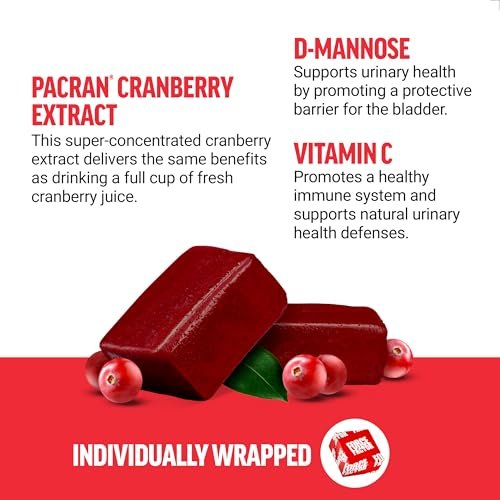 Force Factor Cranberry Soft Chews – Cranberry-Supplement mit D-Mannose und Cranberry-Extrakt für Blasen- und Harnwegsgesundheit bei Frauen, vegan, süßer Cranberry-Geschmack, 60 Soft Chews