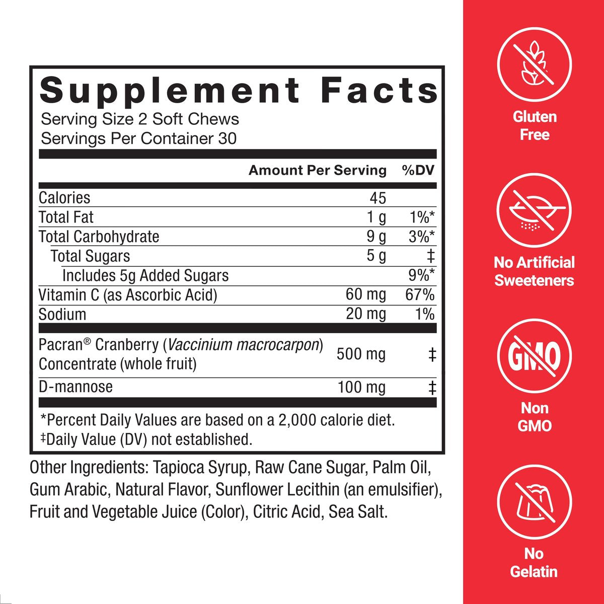 Force Factor Cranberry Soft Chews – Cranberry-Supplement mit D-Mannose und Cranberry-Extrakt für Blasen- und Harnwegsgesundheit bei Frauen, vegan, süßer Cranberry-Geschmack, 60 Soft Chews