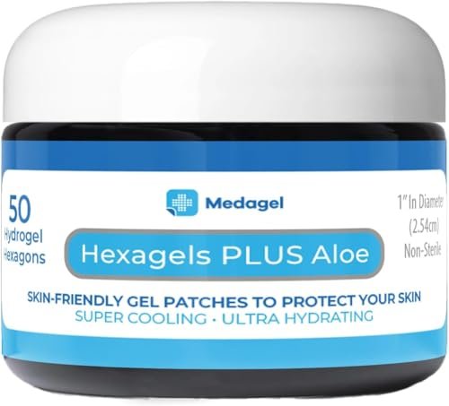 Medagel Hexagels Plus Aloe Vera - Fortschrittliche Hydrogel-Pads zur Blasenprävention und beruhigenden Verbrennungsversorgung - Schutz für Fuß, Ferse, Zeh und Knöchel, 50 Stück, 1-Zoll-Pflaster, Originalformel