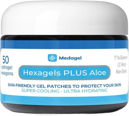 Medagel Hexagels Plus Aloe Vera - Fortschrittliche Hydrogel-Pads zur Blasenprävention und beruhigenden Verbrennungsversorgung - Schutz für Fuß, Ferse, Zeh und Knöchel, 50 Stück, 1-Zoll-Pflaster, Originalformel