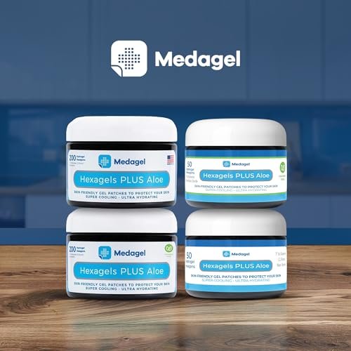 Medagel Hexagels Plus Aloe Vera - Fortschrittliche Hydrogel-Pads zur Blasenprävention und beruhigenden Verbrennungsversorgung - Schutz für Fuß, Ferse, Zeh und Knöchel, 50 Stück, 1-Zoll-Pflaster, Originalformel