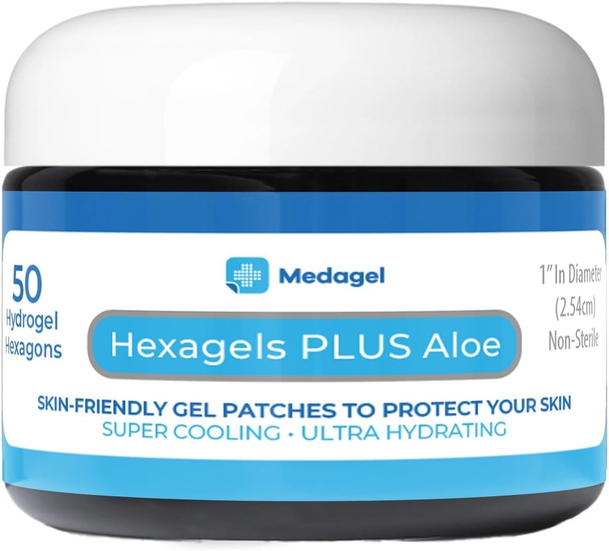 Medagel Hexagels Plus Aloe Vera - Fortschrittliche Hydrogel-Pads zur Blasenprävention und beruhigenden Verbrennungsversorgung - Schutz für Fuß, Ferse, Zeh und Knöchel, 50 Stück, 1-Zoll-Pflaster, Originalformel
