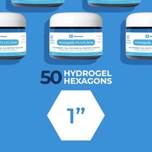 Medagel Hexagels Plus Aloe Vera - Fortschrittliche Hydrogel-Pads zur Blasenprävention und beruhigenden Verbrennungsversorgung - Schutz für Fuß, Ferse, Zeh und Knöchel, 50 Stück, 1-Zoll-Pflaster, Originalformel