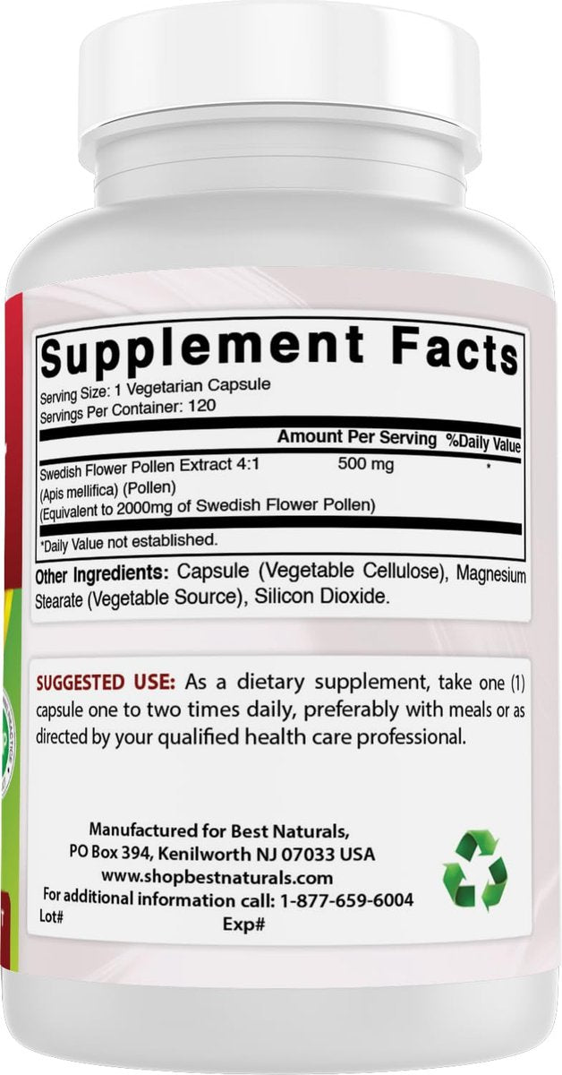 Best Naturals Schwedischer Blütenpollen 4:1 Extrakt 500 mg – 120 Kapseln