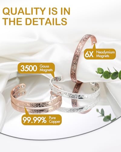 Feraco Kupferarmband für Damen – Magnetarmband mit 99,99% reinem Kupfer und 3500 Gauß Magneten (Silber)