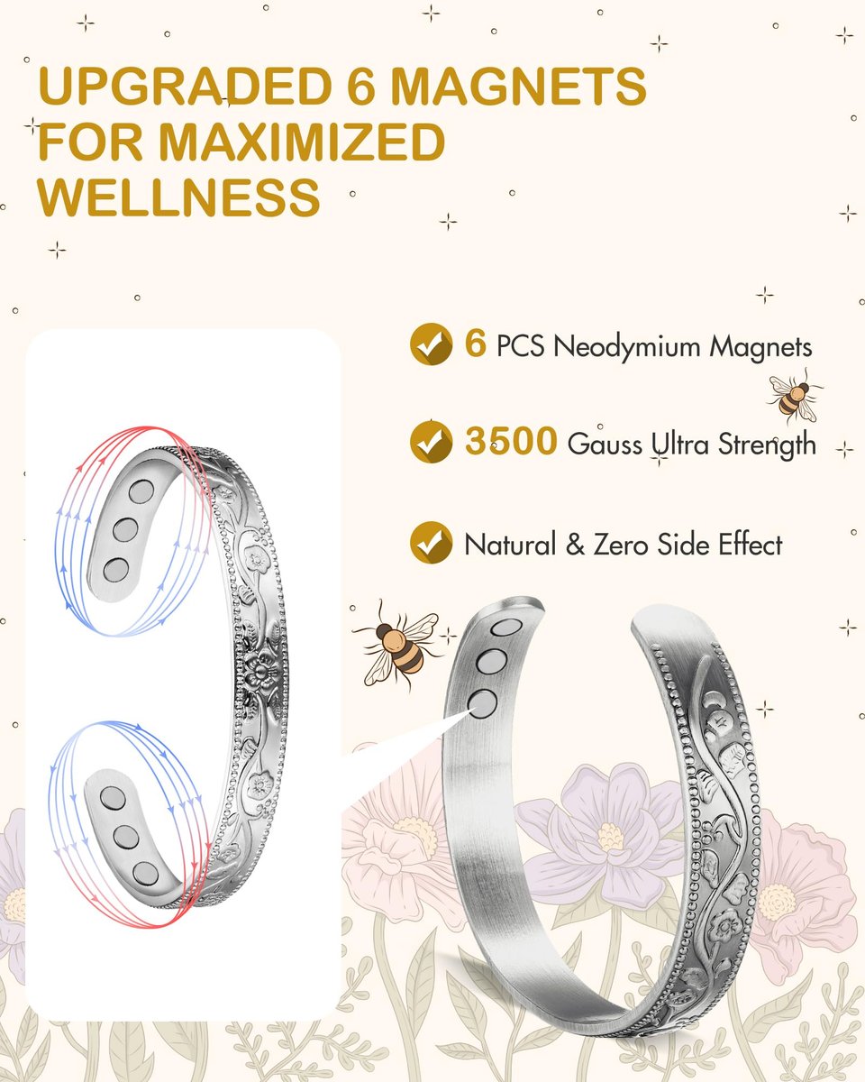 Feraco Kupferarmband für Damen – Magnetarmband mit 99,99% reinem Kupfer und 3500 Gauß Magneten (Silber)