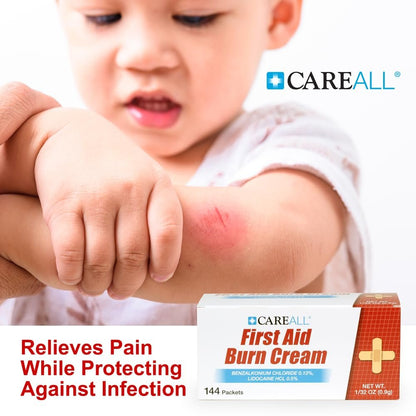 CareAll Erste-Hilfe-Brandcreme 0,9g Beutel (144er-Pack) – Schmerzlindernde Creme bei leichten Verbrennungen, Schnitten und Schürfwunden mit Benzalkoniumchlorid und Lidocain HCI