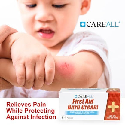 CareAll Erste-Hilfe-Brandcreme 0,9g Beutel (144er-Pack) – Schmerzlindernde Creme bei leichten Verbrennungen, Schnitten und Schürfwunden mit Benzalkoniumchlorid und Lidocain HCI