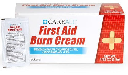 CareAll Erste-Hilfe-Brandcreme 0,9g Beutel (144er-Pack) – Schmerzlindernde Creme bei leichten Verbrennungen, Schnitten und Schürfwunden mit Benzalkoniumchlorid und Lidocain HCI