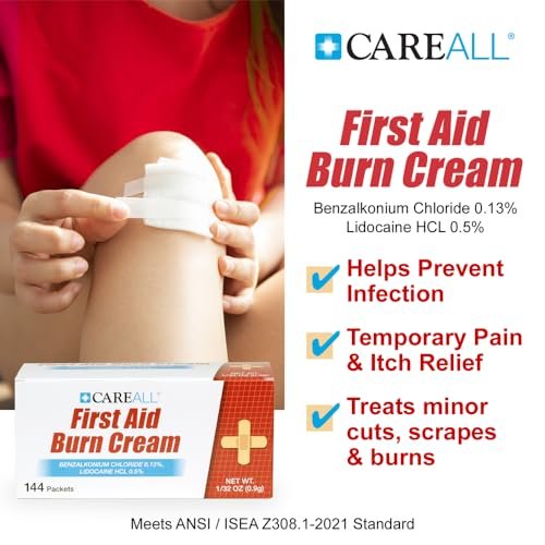 CareAll Erste-Hilfe-Brandcreme 0,9g Beutel (144er-Pack) – Schmerzlindernde Creme bei leichten Verbrennungen, Schnitten und Schürfwunden mit Benzalkoniumchlorid und Lidocain HCI