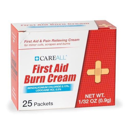CareALL First Aid Burn Relief Cream 0,9g Beutel (Packung mit 25) Schmerzlindernde Erste-Hilfe-Creme zur vorübergehenden Linderung von Schmerzen bei leichten Verbrennungen, Schnitten und Schürfwunden. Verhindert Infektionen