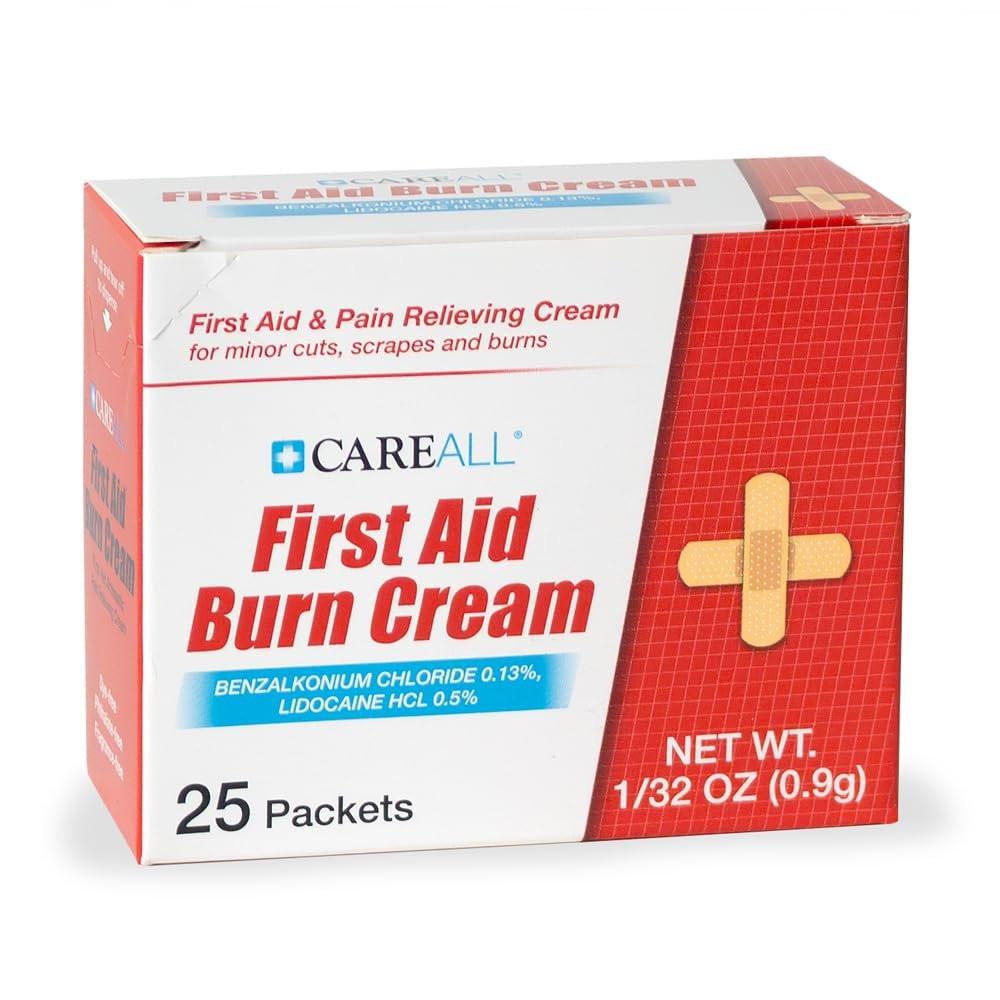 CareALL First Aid Burn Relief Cream 0,9g Beutel (Packung mit 25) Schmerzlindernde Erste-Hilfe-Creme zur vorübergehenden Linderung von Schmerzen bei leichten Verbrennungen, Schnitten und Schürfwunden. Verhindert Infektionen