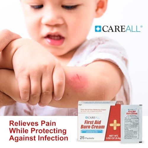 CareALL First Aid Burn Relief Cream 0,9g Beutel (Packung mit 25) Schmerzlindernde Erste-Hilfe-Creme zur vorübergehenden Linderung von Schmerzen bei leichten Verbrennungen, Schnitten und Schürfwunden. Verhindert Infektionen