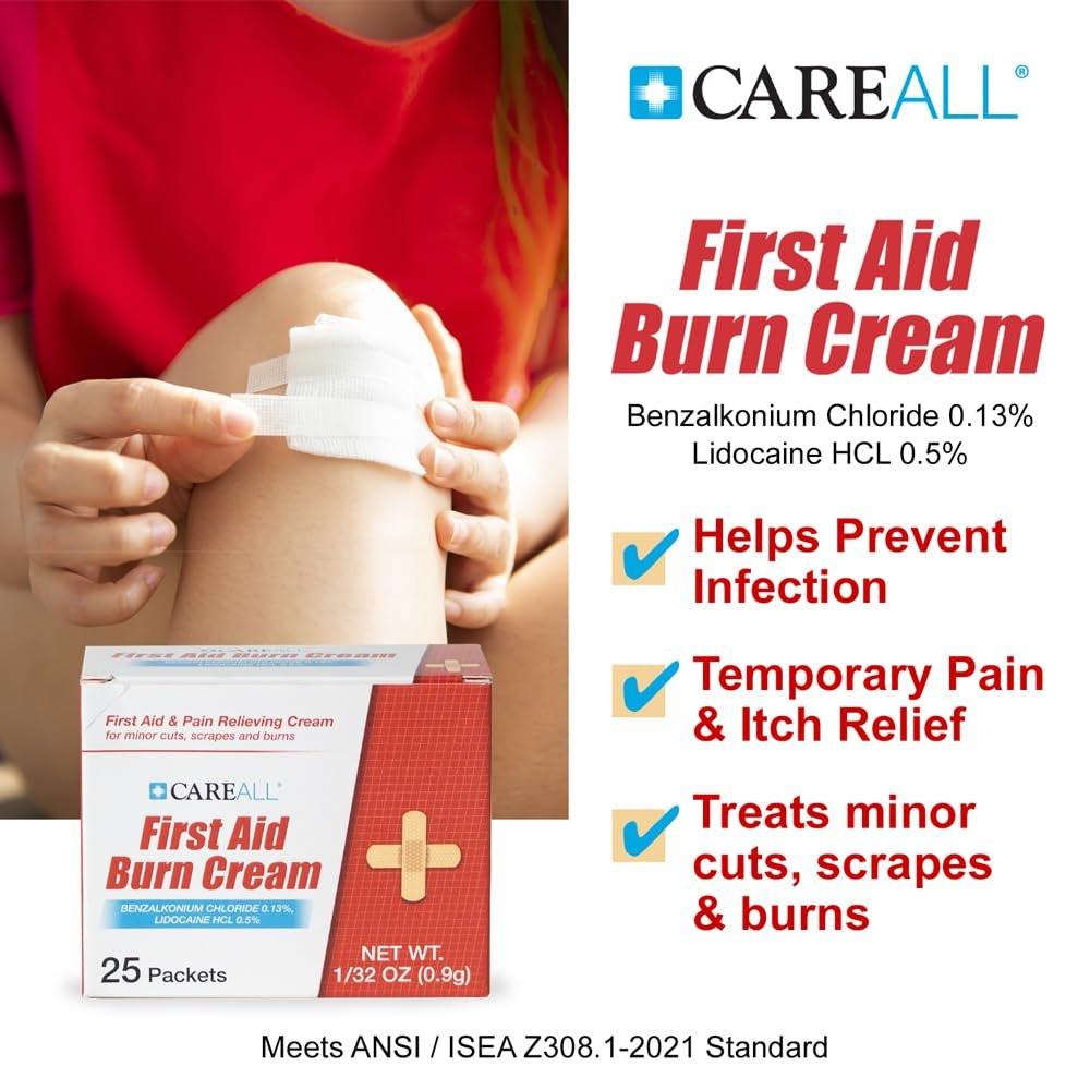 CareALL First Aid Burn Relief Cream 0,9g Beutel (Packung mit 25) Schmerzlindernde Erste-Hilfe-Creme zur vorübergehenden Linderung von Schmerzen bei leichten Verbrennungen, Schnitten und Schürfwunden. Verhindert Infektionen