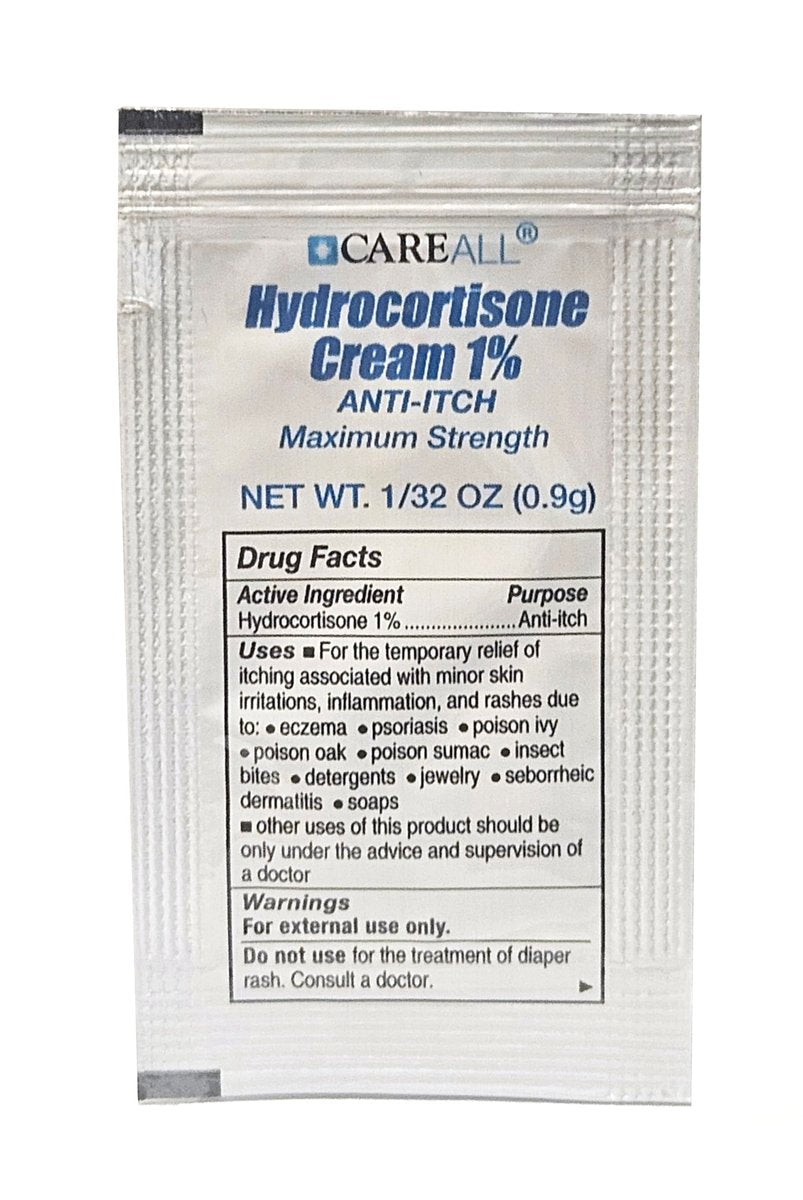 CareAll Hydrocortison Creme 1% (25er Pack), 0,9 g Folienbeutel. Maximale Stärke, Anti-Juckreiz Hautcreme lindert Juckreiz, Ekzeme, Insektenstiche, Giftefeu und Psoriasis