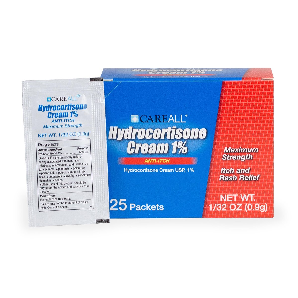 CareAll Hydrocortison Creme 1% (25er Pack), 0,9 g Folienbeutel. Maximale Stärke, Anti-Juckreiz Hautcreme lindert Juckreiz, Ekzeme, Insektenstiche, Giftefeu und Psoriasis