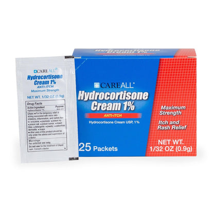 CareAll Hydrocortison Creme 1% (25er Pack), 0,9 g Folienbeutel. Maximale Stärke, Anti-Juckreiz Hautcreme lindert Juckreiz, Ekzeme, Insektenstiche, Giftefeu und Psoriasis