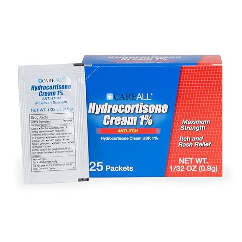 CareAll Hydrocortison Creme 1% (25er Pack), 0,9 g Folienbeutel. Maximale Stärke, Anti-Juckreiz Hautcreme lindert Juckreiz, Ekzeme, Insektenstiche, Giftefeu und Psoriasis