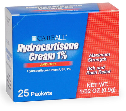 CareAll Hydrocortison Creme 1% (25er Pack), 0,9 g Folienbeutel. Maximale Stärke, Anti-Juckreiz Hautcreme lindert Juckreiz, Ekzeme, Insektenstiche, Giftefeu und Psoriasis