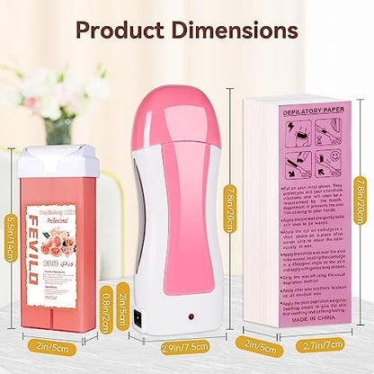 FOCTXI Haarentfernungs-Kit für Frauen und Männer mit Streifen – Roll-On-Wax-Kit mit 2 Rosen-Weichwachspatronen & 100 Vlies-Wachsstreifen – Enthaarungsset für zu Hause, Rosa, 7 Unzen (1er-Pack)