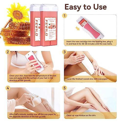 FOCTXI Haarentfernungs-Kit für Frauen und Männer mit Streifen – Roll-On-Wax-Kit mit 2 Rosen-Weichwachspatronen & 100 Vlies-Wachsstreifen – Enthaarungsset für zu Hause, Rosa, 7 Unzen (1er-Pack)