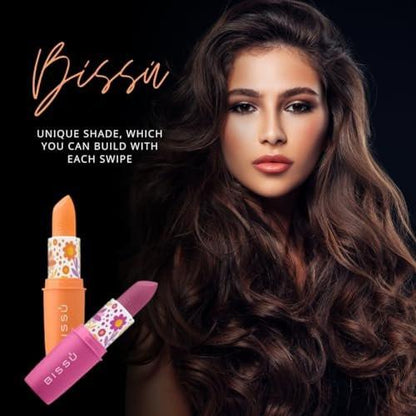 Bissú 7-teiliges Magic Lipstick Set – Sheabutter & Kokosöl | Aufbaubare Farbe, Natürliche Inhaltsstoffe, Cranberry