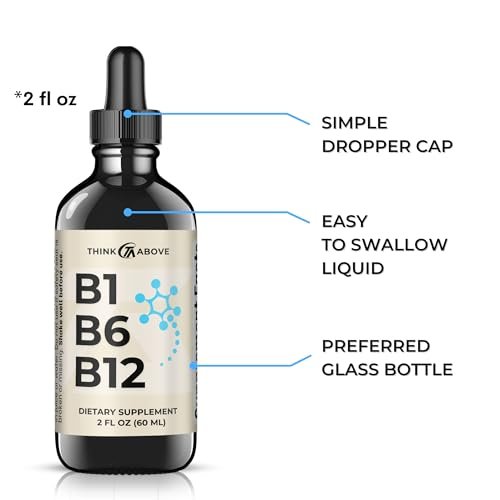 Think Above B1 B6 B12 Vitamin Liquid Drops - Tägliches Wellness-Ergänzungsmittel - Fruchtiger Geschmack - Methylcobalamin, Thiamin, Pyridoxin - 60-Tage-Vorrat - 60 ml - für Männer und Frauen