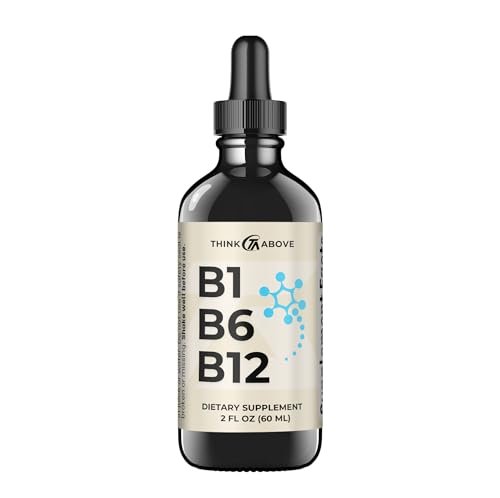 Think Above B1 B6 B12 Vitamin Liquid Drops - Tägliches Wellness-Ergänzungsmittel - Fruchtiger Geschmack - Methylcobalamin, Thiamin, Pyridoxin - 60-Tage-Vorrat - 60 ml - für Männer und Frauen