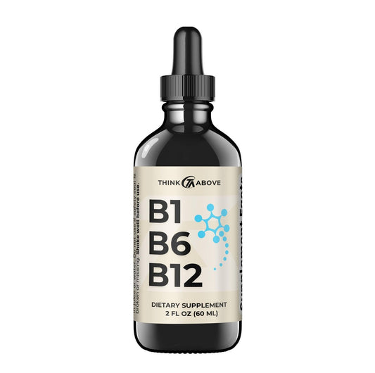 Think Above B1 B6 B12 Vitamin Liquid Drops - Tägliches Wellness-Ergänzungsmittel - Fruchtiger Geschmack - Methylcobalamin, Thiamin, Pyridoxin - 60-Tage-Vorrat - 60 ml - für Männer und Frauen