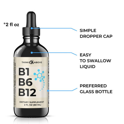 Think Above B1 B6 B12 Vitamin Liquid Drops - Tägliches Wellness-Ergänzungsmittel - Fruchtiger Geschmack - Methylcobalamin, Thiamin, Pyridoxin - 60-Tage-Vorrat - 60 ml - für Männer und Frauen