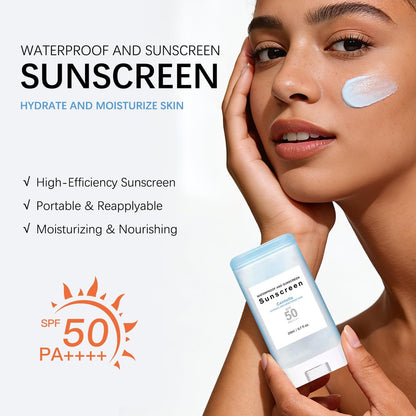 Sonnencreme Stick mit Centella SPF50+ PA++++ Feuchtigkeitsspendender Sun Stick wasserfest leichter UVA UVB Breitbandschutz Sonnenschutzstift für Gesicht und Körper (1 Stück)