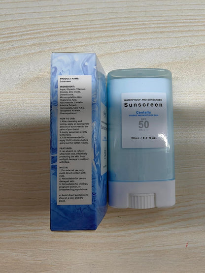 Sonnencreme Stick mit Centella SPF50+ PA++++ Feuchtigkeitsspendender Sun Stick wasserfest leichter UVA UVB Breitbandschutz Sonnenschutzstift für Gesicht und Körper (1 Stück)
