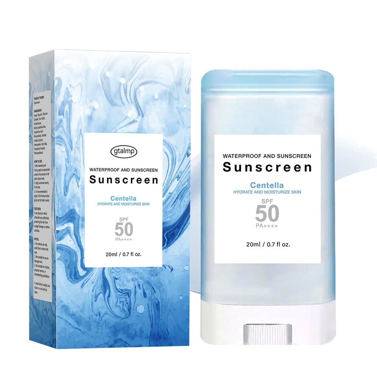 Sonnencreme Stick mit Centella SPF50+ PA++++ Feuchtigkeitsspendender Sun Stick wasserfest leichter UVA UVB Breitbandschutz Sonnenschutzstift für Gesicht und Körper (1 Stück)