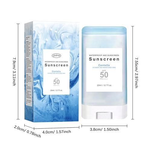 Sonnencreme Stick mit Centella SPF50+ PA++++ Feuchtigkeitsspendender Sun Stick wasserfest leichter UVA UVB Breitbandschutz Sonnenschutzstift für Gesicht und Körper (1 Stück)