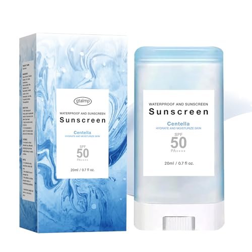 Sonnencreme Stick mit Centella SPF50+ PA++++ Feuchtigkeitsspendender Sun Stick wasserfest leichter UVA UVB Breitbandschutz Sonnenschutzstift für Gesicht und Körper (1 Stück)