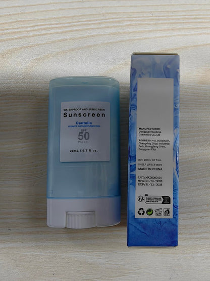 Sonnencreme Stick mit Centella SPF50+ PA++++ Feuchtigkeitsspendender Sun Stick wasserfest leichter UVA UVB Breitbandschutz Sonnenschutzstift für Gesicht und Körper (1 Stück)